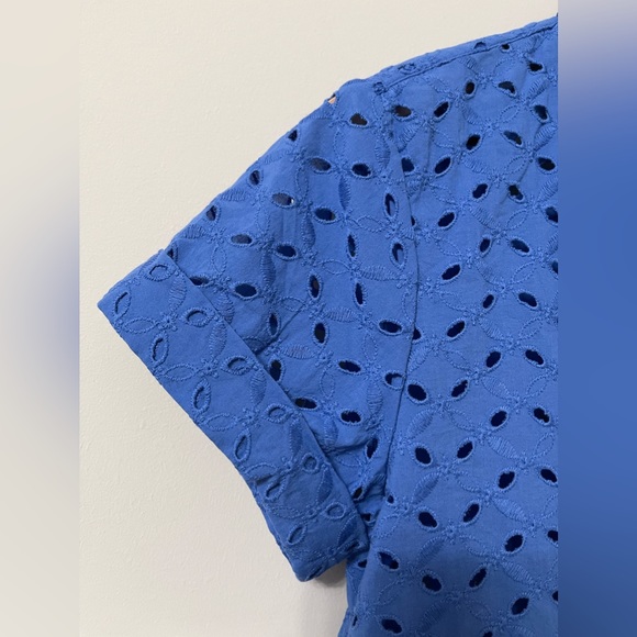 Banana Republic Blue Midnight Eyelet Short Sleeve Blouse Size XS - Picture 5 of 8